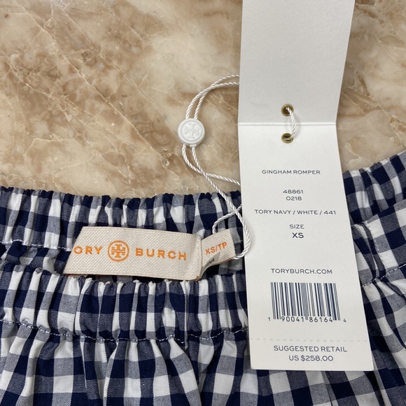 🛍️Tory Burch Gingham Romper. Blue and white. Size XS. NWT - Picture 6 of 12